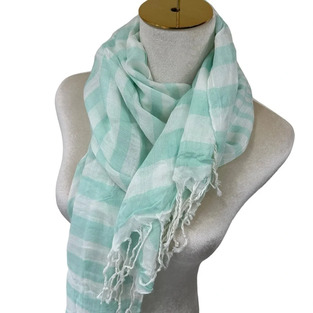 MS Accessories Aqua Blue and White Stripe Lightweight Scarf Wrap